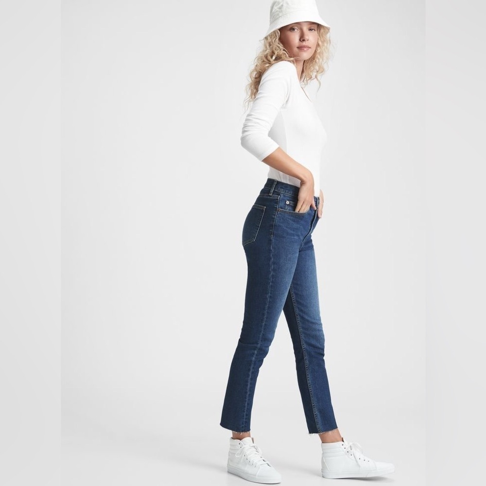 GAP High Rise Cigarette Jeans Slim Straight Leg Dark Indigo Blue Denim Size 26